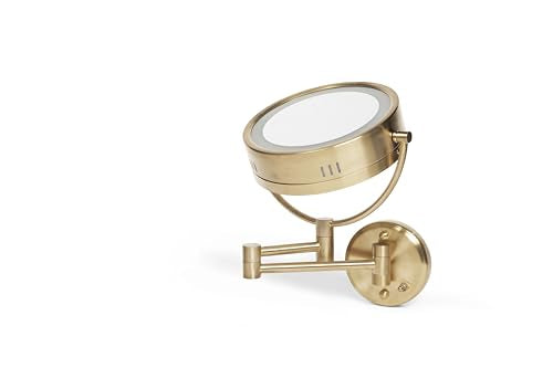 JERDON Hardwired Wall-Mount Makeup Mirror - 8X/1X - Gold - HL75BGD | 8.5" Diameter, 13.5" Wall Arm, LED Lighting, Direct Wire Installation - color: Gold Direct Wire