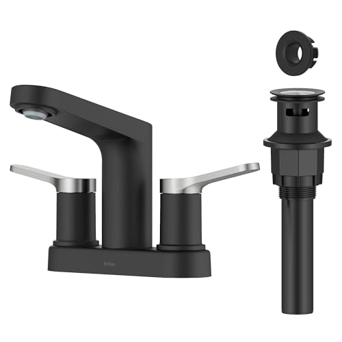 KRAUS Indy Centerset Bathroom Faucet in Spot-Free Brushed Nickel/Matte Black with 2 Handles, Pop Up Drain and Supply Lines, FUS-14102SFBNMB - color: Spot Free Brushed Nickel/Matte Black, style: Centerset