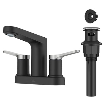 KRAUS Indy Centerset Bathroom Faucet in Spot-Free Brushed Nickel/Matte Black with 2 Handles, Pop Up Drain and Supply Lines, FUS-14102SFBNMB - color: Spot Free Brushed Nickel/Matte Black, style: Centerset