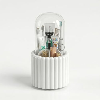 Toothbrush Holder with Sliding Lid, Toothbrush Holders for Bathrooms,360° Rotating Makeup Brush Storage Rack - Waterproof and Dustproof, Toothbrush Toothpaste Holder Beauty Brush (Snow-White) - color: Snow-white