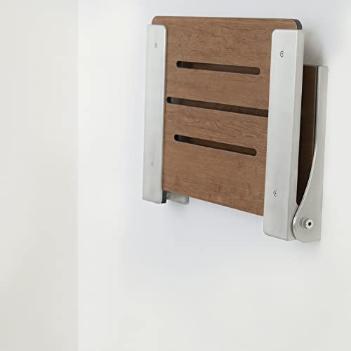 Seachrome Silhouette Folding Wall Mount Shower Bench Seat, Rustic Teak Seat with Silver Frame (SHAF-185155-PRTS-S-SL) - color: Rustic Teak Seat With Silver Frame