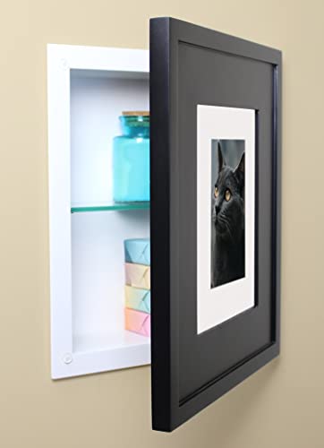 11x14 Concealed Picture Frame Medicine Cabinet Without Mirror for Bathroom, Recessed in The Wall, Made in North America, Real Wood, NO MDF, Adjustable Shelves, Hidden, Black - color: Black, size: 11x14