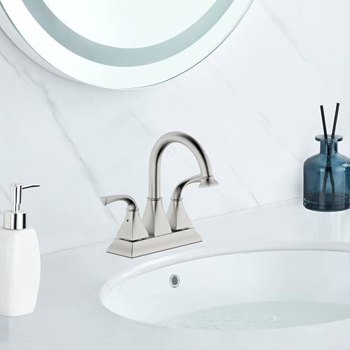 Centerset Bathroom Faucet,Brushed Nickel Lavatory Bathroom Sink Faucet,4 Inch Two Handle with Push up Pop-up Drain,F-4015-BN - color: Brushed Nickel, size: Standard