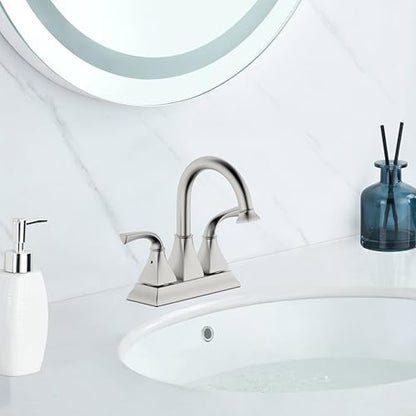 Centerset Bathroom Faucet,Brushed Nickel Lavatory Bathroom Sink Faucet,4 Inch Two Handle with Push up Pop-up Drain,F-4015-BN - color: Brushed Nickel, size: Standard