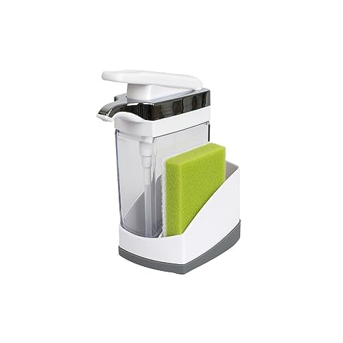 Casabella Sink Sider Solo Soap Pump and Sponge Caddy for Kitchen Sinks, Kitchen Sink Organizer Sponge Caddy and Soap Pump Combo, White - color: White