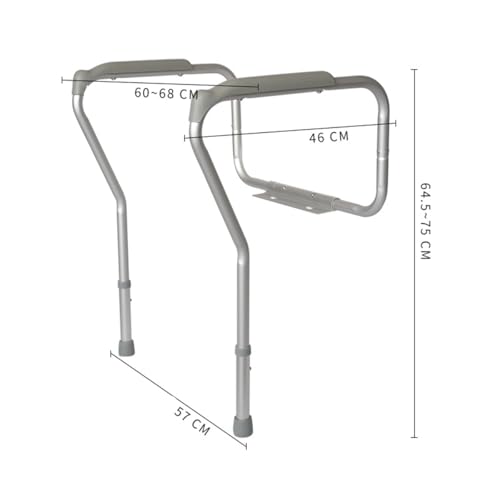 Toilet Safety Rails,Adjustable Safety Frame with Handles for Elderly,Handicap Non-Slip Bathroom Grab Bar with Padded Handles and Aluminum Frame(Size:57cm,Color:Gray)