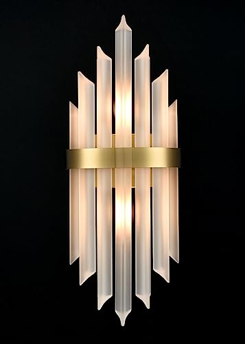 HOLKIRT Modern Gold Wall Sconce, Frosted Glass Vanity Light Set of 2 | Wall Mounted Light Fixture with Frosted Glass Rods, E12 Base, For Living Room Bedside Hallway Stairway Kitchen