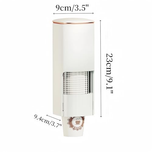 HAN SHENG Cup Dispenser, Holds 40 Cups, for 5-7.3cm Mouth Diameter Cups Only, Wall Mount Paper Cup Holder with Dust Cover for Bathroom, Kitchen, Office (White)