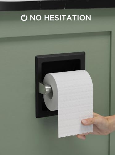 FORIOUS Recessed Toilet Paper Holder for Mega Roll, Black & Brushed Nickel | Stainless Steel Tissue Roll Holder Wall Mount for Bathroom Space-Saving Design, in Wall Toilet Paper Dispenser Insert - color: Black & Stainless Steel