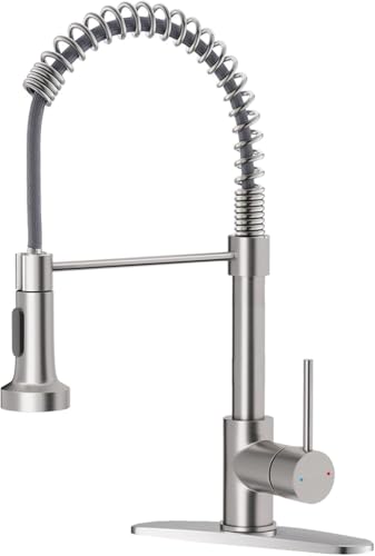 Kitchen Faucet with Pull Down Sprayer Brushed Nickel | 1 Handle Spring Sink Faucets,Lead-Free NSF Certified Stainless Steel, 1 or 3-Hole Deck Plate,Farmhouse, RV, Bar, Laundry Room - color: A - Brushed Nickel