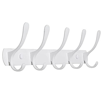 SKOLOO Coat Rack Wall Mount White- Modern, Metal Wall Coat Rack with 5 Hooks, Sturdy Wall Mounted Coat Hooks for Hanging Coat, Jacket, Clothes, Hats - color: White