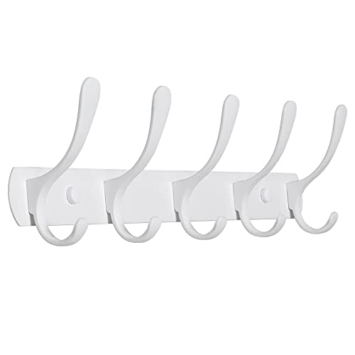 SKOLOO Coat Rack Wall Mount White- Modern, Metal Wall Coat Rack with 5 Hooks, Sturdy Wall Mounted Coat Hooks for Hanging Coat, Jacket, Clothes, Hats - color: White