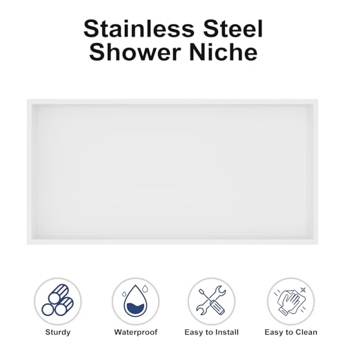 Achelous Stainless Steel Insert Shower Niche 24" X 12" NO Tile Needed, Bathroom Wall Niche Recessed Shower Shelf Organizer, Wall-Inserted Niche Recessed Shower Caddy, Matte White - color: Matte White, size: 24" X 12"