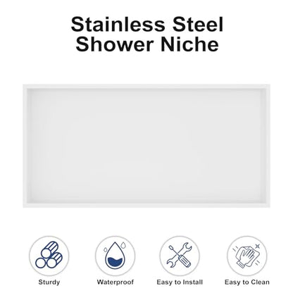 Achelous Stainless Steel Insert Shower Niche 24" X 12" NO Tile Needed, Bathroom Wall Niche Recessed Shower Shelf Organizer, Wall-Inserted Niche Recessed Shower Caddy, Matte White - color: Matte White, size: 24" X 12"