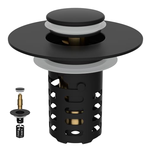 Universal Bathroom Sink Drain Strainer Metal Hair Catcher, Matte Black | Upgraded 3 in 1 Pop-up Sink Stopper, Fit for 1.1''~2.36'' Basin Hole, with Detachable Stainless Steel Filter Basket - color: Matte Black