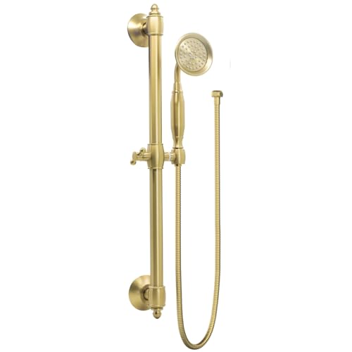 Brass Shower Slide Bar with Handheld Shower Head, Adjustable Height Wall-mounted Retro Hand Shower Head Holder with 59 inch Hose for Bathroom, Brushed Gold - color: Brushed Gold