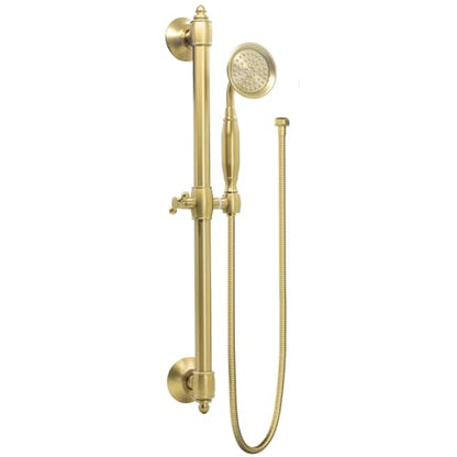 Brass Shower Slide Bar with Handheld Shower Head, Adjustable Height Wall-mounted Retro Hand Shower Head Holder with 59 inch Hose for Bathroom, Brushed Gold - color: Brushed Gold