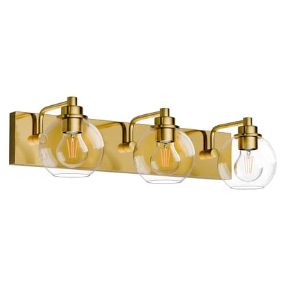 3 Light Bathroom Light Fixtures-Brushed Gold Bathroom Vanity Lights, Modern Vanity Lights 3-Light Bathroom Lighting Fixtures Over Mirror with Clear Glass Globe Shade - color: Gold, size: 3-Light