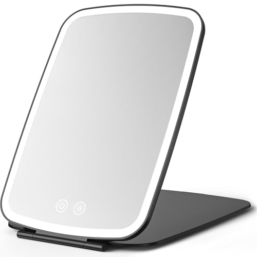 NEZZOE Portable Makeup Mirror, Large Travel Mirror with Light, 10”x7” Black | Foldable Makeup Mirror, 2000mAh Rechargeable Battery, 3 LED Lighting Modes, Magnetic Closure - color: 10"x7"-black
