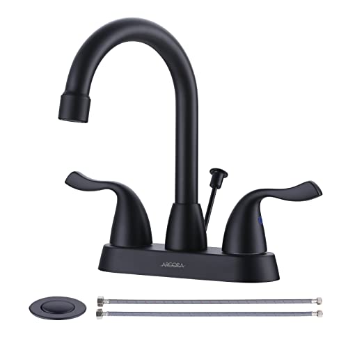 ARCORA Matte Black Bathroom Faucet, 4 Inch Centerset Bathroom Sink Faucet | Lead-Free Vanity Faucet with 360° Swivel Spout, 2 Handles Centerset Lavatory RV Faucet with Lift Rod Drain and Supply Lines - color: Black, size: 4 Inch Centerset