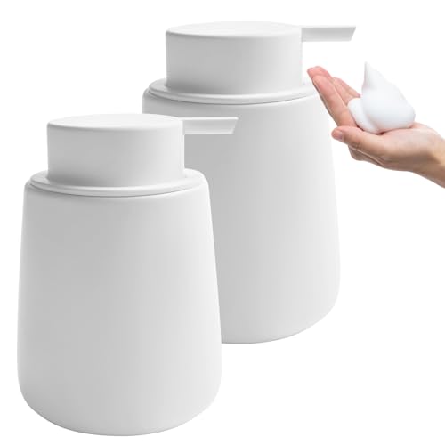 Soap Foaming Dispenser Ceramic with Easy-to-Press Pump Hand Foam Dispenser for Shampoo Bathroom Kitchen 12 oz 2pcs - color: Foam-white