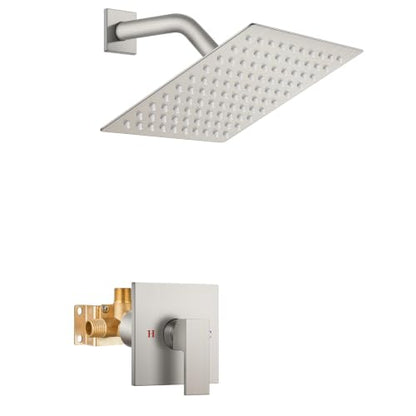 Airuida Shower Faucet Set,8 Inch Shower Valve Kit,Brushed Nickel | Male Threads,Rough-in Valve Shower Trim Kit,Single Handle Control Shower Set - color: Brushed Nickel, size: 8 Inch