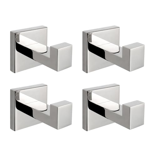 NearMoon Bath Towel Hooks -SUS304 Stainless Steel Square Clothes Robe Hooks Hanger, Heavy Duty Coat Hooks for Bathroom Livingroom Hotel Kitchen Garage, Wall Mounted (4 Pack, Chrome Finish) - color: Chrome Finish