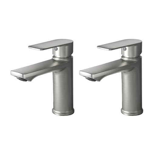 BELZ Nickel Bathroom Faucet 2 Sets,Lead-Free Single Hole Vanity Sink Faucet | NSF372 Certified, Anti-peeling PVD Nickel Finish, Water-saving & Anti-splash, Single Handle Modern Design with Hot/Cold Hoses - color: 2 Pack-Brushed Nickel
