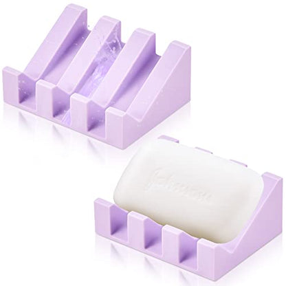 2 Pieces Silicone Soap Dish Self Draining Soap Dish Shower Waterfall Bar Soap Holder Tray with Drain Soap Saver for Kitchen Bathroom Accessories (Light Purple) - color: Light Purple