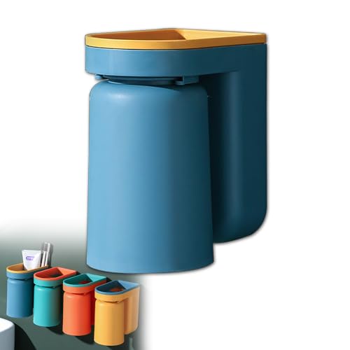Toothbrush Holder Wall Mounted with Cup,2-in-1 Toothbrush Holders & Cups Set,Inverted Design for Easy Cleaning and draining,Stick-on Toothbrush Holder for Bathroom (Blue) - color: Blue