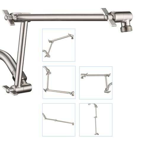 PDPBath Brass 16 Inch Shower Head Extension Arm, Upgrade Flexible Height & Angle Adjustable Shower Arm Extender with Lock Joints, for Fixed Shower Head & Handheld Shower Head, Brushed Nickel - color: Brushed Nickel, style: 6 Inch + 10 Inch