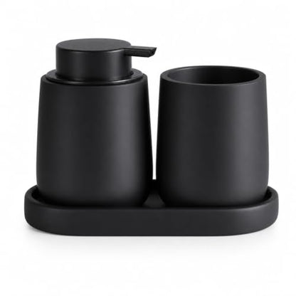 Ceramic Bathroom Accessories Set, 3 Pieces with Soap Dispenser, Toothbrush Holder, and Cup, Matte Black, Polished Finish (Balck) - color: Balck