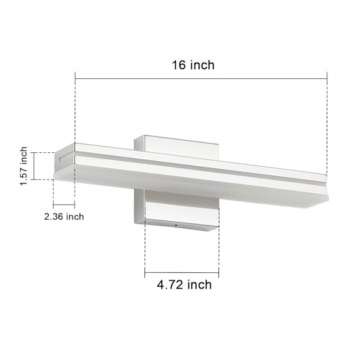 SineRise 16-Inch LED Modern Bathroom Vanity Light Bar, Chrome Modern Acrylic Bathroom Wall Lighting Fixtures Over Mirror (Cool White 6000K) - color: Chrome-Cool White, size: 16-Inch