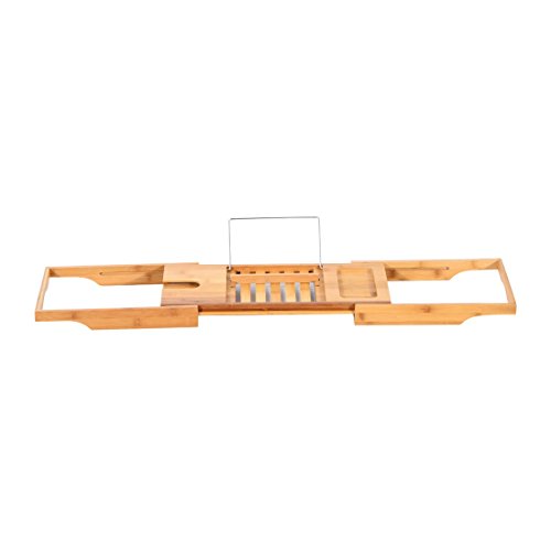 Bathtub Rack Bamboo Shelf Shower Tub Book Reading Tray Holder Stand Expandable