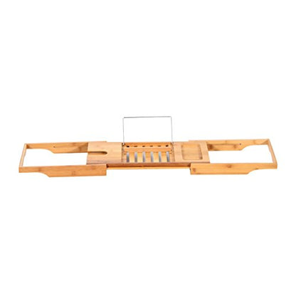 Bathtub Rack Bamboo Shelf Shower Tub Book Reading Tray Holder Stand Expandable