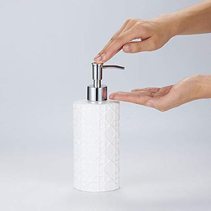 CAA'S Bathroom Accessories Set Ceramic 4 Pieces Bathroom Ensemble for Bath Decor Includes Lotion Dispenser Toothbrush Holder Tumbler Soap Dish (White Netting) - style: Luxury,Elegant
