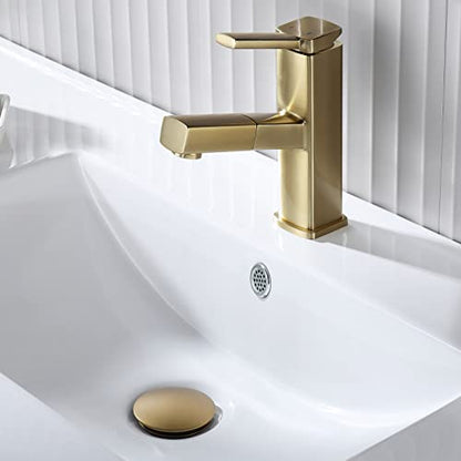 KAIYING Pop Up Drain, Bathroom Vessel Sink Drain | with Overflow, Detachable Basket Drain Stopper Assembly, Anti-Clogging & Anti-Explosion Drain Strainer, Brushed Brass - color: Brushed Brass, style: With Overflow