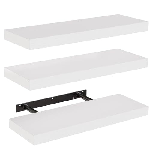 AMADA HOMEFURNISHING Floating Shelves, Wall Shelves for Bathroom/Living Room/Bedroom/Kitchen Decor, White Shelves with Invisible Brackets Set of 3 - AMFS08 - color: White, size: 15.7 Inches