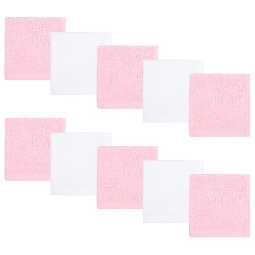 Baby Washcloths 10 Pack Rayon from Bamboo Ultra Soft Absorbent Terry Wash Cloth 10" x 10" Bath Towels for Face Burp Wipes Reusable Lightweight Newborn Essentials Shower Gift Set - color: Pink