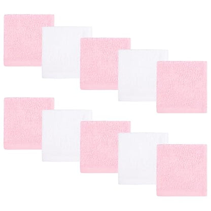 Baby Washcloths 10 Pack Rayon from Bamboo Ultra Soft Absorbent Terry Wash Cloth 10" x 10" Bath Towels for Face Burp Wipes Reusable Lightweight Newborn Essentials Shower Gift Set - color: Pink