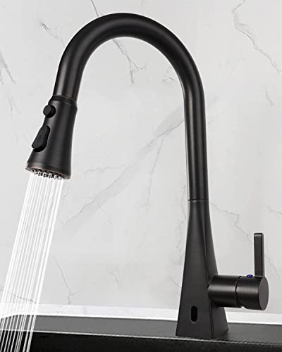 Hibbent Pull Down Kitchen Faucet Head Replacement, 3-Function NSF/ANSI/CAN 61 & CUPC Certified Sink Spray Nozzle, 15 Adapters, Compatible with Moen, Delta, Kohler Faucets, Oil-Rubbed Bronze - color: Oil Rubbed Bronze, style: Stay on sprayer without hold b