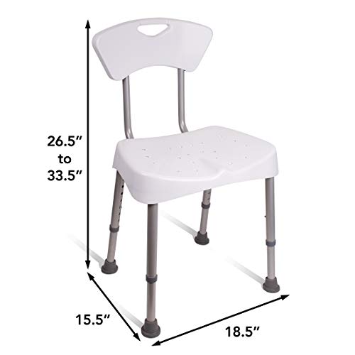 Carex Bath Seat and Shower Chair with Back - Durable Bath Chair for Shower, Shower Seat and Bench for Adults, Height Adjustable Shower Chair for Elderly, Shower Stools for Small Spaces