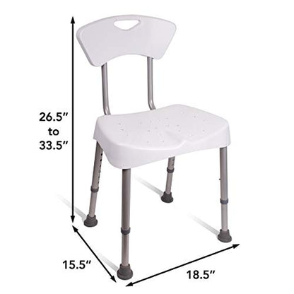 Carex Bath Seat and Shower Chair with Back - Durable Bath Chair for Shower, Shower Seat and Bench for Adults, Height Adjustable Shower Chair for Elderly, Shower Stools for Small Spaces