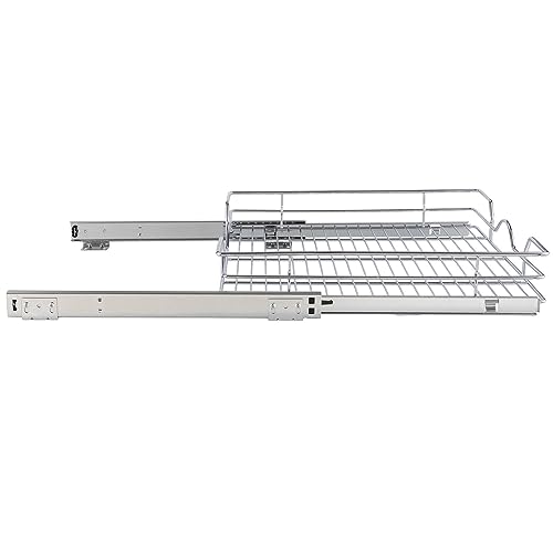 OCG Pull Out Cabinet Organizer (20.75" W x 17" D), Pull Out Shelves 1 Tier, Cabinet Slide Out Shelves for Base Cabinet Organization in Kitchen Bathroom Pantry, Bottom Mount, Chrome Finish - size: 20.75W17D