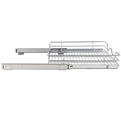 OCG Pull Out Cabinet Organizer (20.75" W x 17" D), Pull Out Shelves 1 Tier, Cabinet Slide Out Shelves for Base Cabinet Organization in Kitchen Bathroom Pantry, Bottom Mount, Chrome Finish - size: 20.75W17D