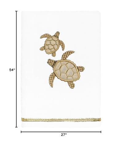 Jewel 4-Piece Premium Towel Set, Embroidered Turtles, Plush Turkish Cotton, Durable & Quick Dry, Elegant Beach Style, 2 Bath 2 Hand Towels, White - color: White, size: 2 Pcs Bath 2 Pcs Hand Towel