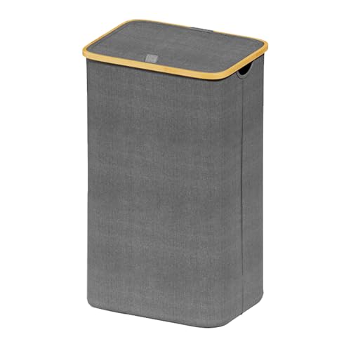 SUOCO Laundry Hamper with Lid, 29 Gal (110L) Clothes Basket with Bamboo Handles, Large Foldable Laundry Hamper for Bedroom, Bathroom, Dorm, Laundry Room - Grey - color: Grey, size: 110L without wheels