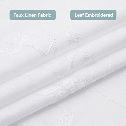 Embroidered Leaf Farmhouse Shower Curtain,Faux Linen,72Wx72L,White | Boho Modern Shower Curtain Set, Washable & Waterproof Fabric, Floral Shower Curtains for Bathroom with Hooks - color: White