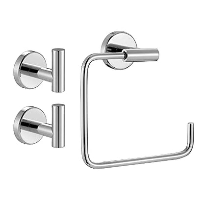 JQK Chrome Towel Ring, Stainless Steel Square Ring Towel Holder for Bathroom, 6 Inch Matte Black Wall Mount, TR140-CH