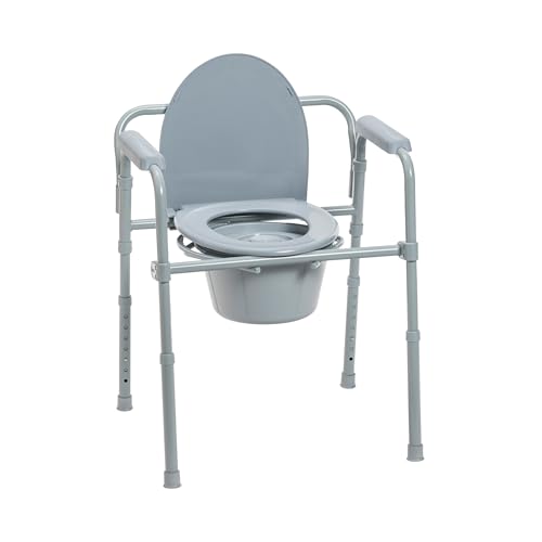 Drive Medical Folding Bedside Commode, Adjustable Height, Supports 350 lb - color: Grey